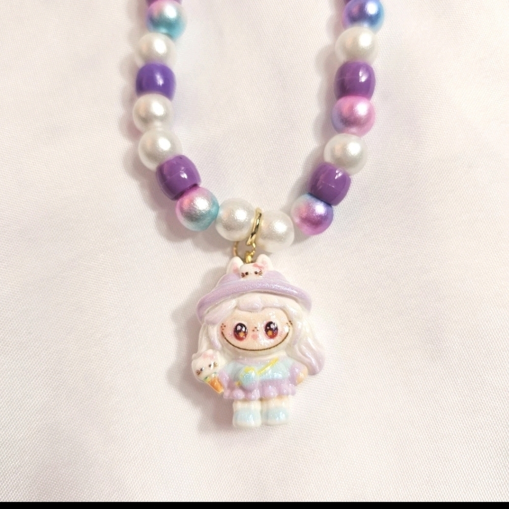 Cute Pastel Purple Girly Dainty Elegant Beaded Labubu Phone Charm or Wrist Strap - Picture 4 of 8